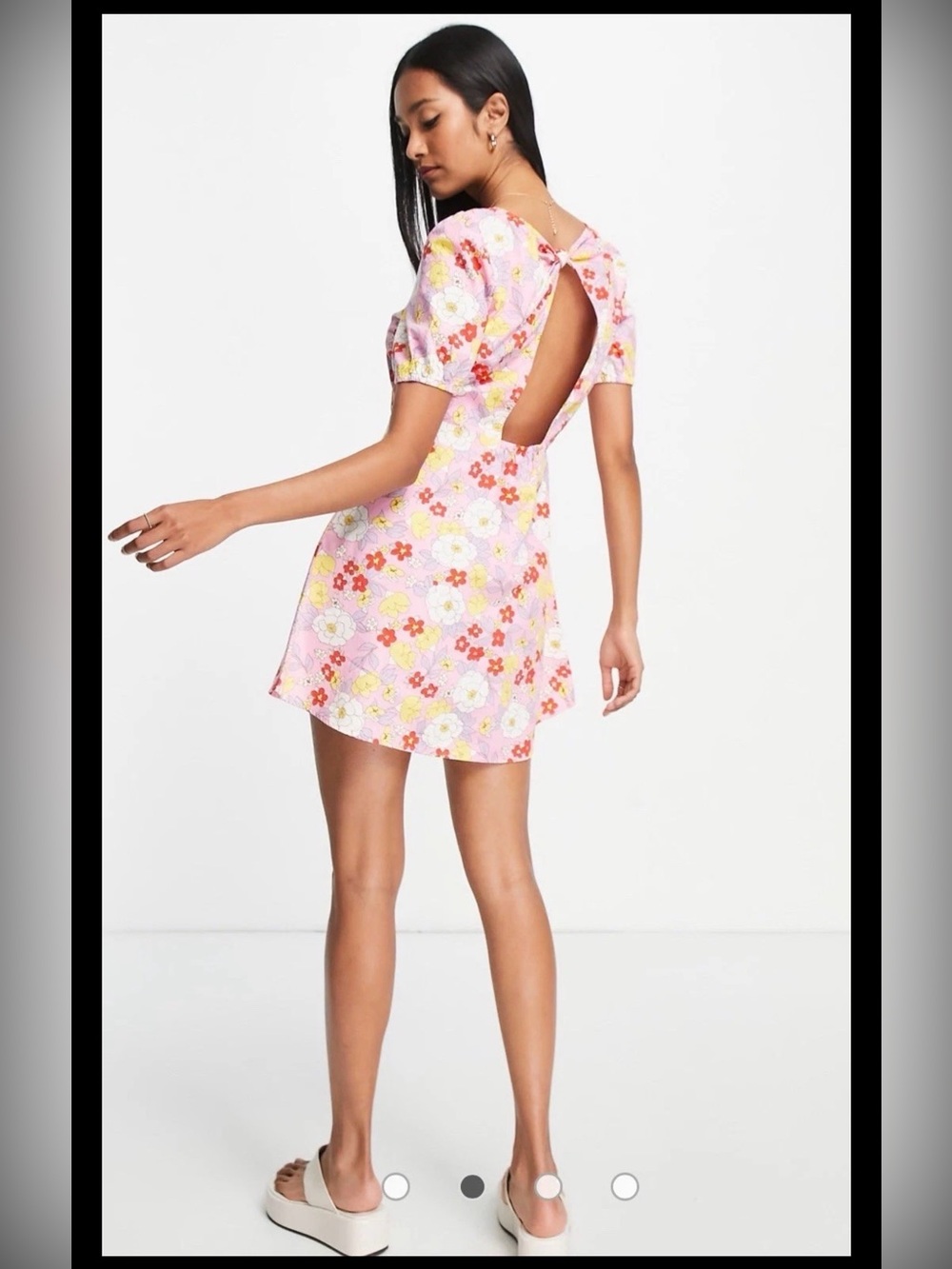ASOS Vero Moda retro floral print mini dress with back cut out and tie Size XL